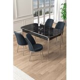 Hanah home trpezarijski set Pale, sto na razvlačenje i 4 stolice, ploča u dekoru crnog mermera, hromirane noge, antracit tkanina Babyface | Eponuda.com