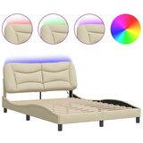 Maison Chic Posteljni okvir - Dvoposteljna postelja - Zakonska postelja z LED brez vzmetnice krem 140x200 cm tkanina, (21696819) | Shoptok.si