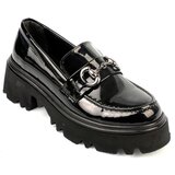 Capone Outfitters Women's Round Toe Buckled Patent Leather Loafer Cene