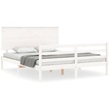 The Living Store Posteljni okvir z vzglavjem bel trden les - Posteljni Okvir, (21531172) | Shoptok.si
