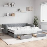 vidaXL Izvlečna dnevna postelja s predali svetlo siva 100x200 cm blago cene