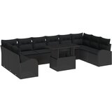 vidaXL 11-dijelni set vrtne sofe s jastučićima crni poli ratan, 2-sjedna vrtna sofa s pohranom i jastučićima crni poli ratan Cijene