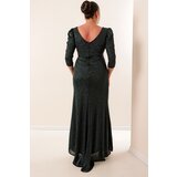 By Saygı Emerald Front Flounce Lined Silvery Plus Size Dress | Shoptok.si