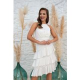 Carmen Short Wedding Dress With Flounce Ecru Satin Skirt And Promise Dress Cene