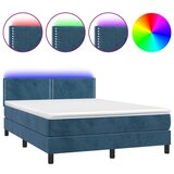 vidaXL Box spring postelja z vzmetnico LED temno modra 140x200cm žamet, (20897252) Cene
