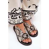 Boto Flat Sandals With Decoration Snake Pattern Beige-Brown Haliones | Shoptok.si