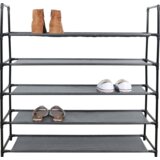 Kondela Omara za čevlje, 5 nadstropna, kovinska, črna, s policami iz tkanine, MADILO | Shoptok.si