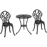  Vodootporni bistro set za 2 osobe: 1 stol + 2 stolice s otvorom za suncobran pogodan za više lokacija aluminij crna u