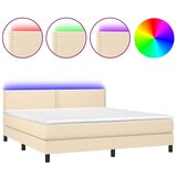 vidaXL Box spring postelja z vzmetnico LED krem 160x200 cm blago, (20900659) Cene