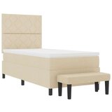 vidaXL Box Spring Postelja z Vzmetnico in Klopjo Bež 90x190 cm Tkanina, (22080944) | Shoptok.si