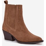 Boto Suede Cowboy Ankle Boots Women's Heeled Insulated Camel Dylira | Shoptok.si