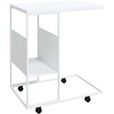 vidaXL Stranska mizica s kolesi bela 55x36x63,5 cm inženirski les | Shoptok.si