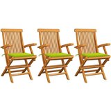 3 Vrtne stolice s jarko zelenim jastucima kom masivna tikovina | shoptok.hr
