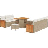  10-dijelni vrtni kauč set s jastučićima bež poli ratan akacija Vrtna garnitura - 3-dijelni vrtni blagovaonski set s jastučićima | shoptok.hr