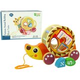 Montessori jež na razvrstavanje drvenih blokova na kotačima, žuti | shoptok.hr