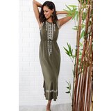 Trend Alaçatı Stili Women's Khaki Embroidery Printed Bohemian Dress | shoptok.hr