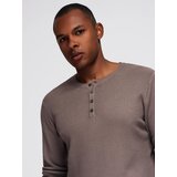 Ombre Men's ribbed sweater with buttons at the neckline - ash | Shoptok.si
