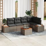 vidaXL 6-delni set vrtnega kavča z blazinami siva poli ratan akacija | Shoptok.si