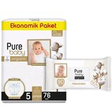 PURE BABY pelene sa organskim pamukom veličine 5 76 pelena + vlažne maramice 90 komada