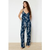 Trendyol Blue Leopard Pattern Viscose Woven Pajamas Set Cene