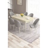 Hanah home trpezarijski set Roz, sto na razvlačenje i 6 stolica, krem ploča, bele noge, siva tkanina Babyface | Eponuda.com