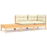 Maison Chic Seti vrtnega pohištva - Vrtna garnitura - Vrtni pohištvo set 3-delna s krem blazinami trdna borovina, (21817909) | Shoptok.si