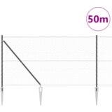 vidaXL Šesterokotna ograja Siva 1.4x50 m Jeklo, Stebri za ograjo s konico 13 kos Ø32 mm 160 cm Pocinkano jeklo | Shoptok.si