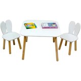 Kinder Home dečiji drveni sto sa 2 stolice bunny, učenje, crtanje, igranje, set za jelo, za dečiju sobu, beli | Eponuda.com