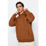 Trendyol Brown Men's Regular/Regular Cut Hoodie with Minimal Embroidery, Fleece Inside Cotton Sweatshirt. | shoptok.hr