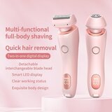 GOLDWAY Električni brivnik 2 v 1 za ženske, neboleč epilator za ženske z nadomestnimi glavami, prirezovalnik sramnih dlak, mokro in suho (roza), (21978787) | Shoptok.si