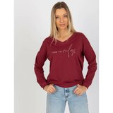 Fashion Hunters Women's maroon blouse with a print and a neckline Cene