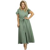 Pri Long dress tied at the waist with short sleeves with frill CELINA | shoptok.hr