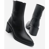 Marjin Women's Side Zipper Stitch Detailed Casual Heeled Boots Lakos Black cene