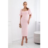 Kesi Women's dress gathered at the back with tie-up sleeves - light pink Cijene