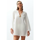 Trendyol White Mini 100% Cotton Beach Dress with Woven Accessories Cene