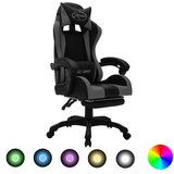 vidaXL Igraća stolica s RGB LED svjetlima sivo-crna od umjetne kože Cijene