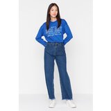 Trendyol Dark Blue 100% Cotton High Waist Worn Leg Detailed Wide Leg Jeans | Shoptok.si