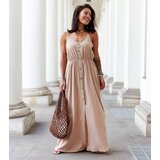Gemre Beige long dress with a slit Édouard Cene