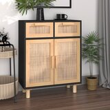  Komoda crna 60 x 30 x 75 cm masivna borovina i prirodni ratan | shoptok.hr