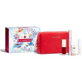 Clarins Make-up Heroes set: maskara Wonder Perfect Mascara 4D 8ml + olje za ustnice Lip Comfort Oil 7 ml 03 Cherry + podlaga za ličila SOS Primer White 5 ml + podlaga in serum za maskaro SOS Lashes Serum Mascara 3 ml + kozmetična torbica odtenek 01 Perfect Black | Shoptok.si