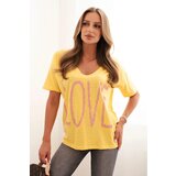 Kesi Women's cotton blouse with a V-neck and LOVE print yellow | Shoptok.si