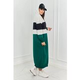 Kesi Three-color hooded dress ecru + black + dark green | Shoptok.si