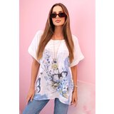 Kesi Włoski Women's cotton shirt with butterflies and flowers white | shoptok.hr