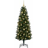  Umjetno božićno drvce s kuglicama 120 cm 150 LED lampica - 120 cm s LED-ima i zlatnim/bronzanim kuglicama Zelena | shoptok.hr