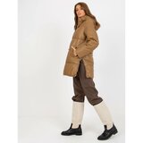 Fashion Hunters Camel winter jacket made of eco-leather with quilting Cene