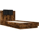  The Living Store Posteljni okvir z vzglavjem dimljen hrast 90x200 cm inž. les - Posteljni Okvir, (21498106) | Shoptok.si
