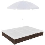 Maison Chic Zunanji Ležalnik - Sončna ležalnik s senčnikom poli ratan rjav, (22043504) | Shoptok.si