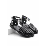 Marjin Women's Daily Sandals with Genuine Leather Eva Sole Demes Black