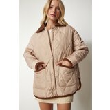  Women's Cream Polo Neck Pocketed Quilted Coat | Eponuda.ba
