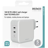Deltaco USB-C zidni polnilec, GaN tehnologija, 2x USB-C PD, skupno 100 W | Shoptok.si